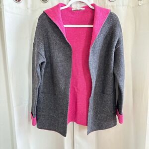 Chiaramente Italy Wool Blend Hooded Cardigan Sweater Oversized Large Chore 19417